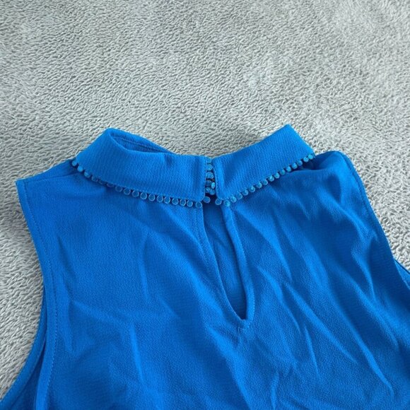 Sleeveless Collared Blouse By CeCe In Santorini Sky Blue Size M NWT 5637 - Picture 6 of 10